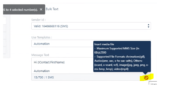 Unable to send bulk sms via bulk sms button