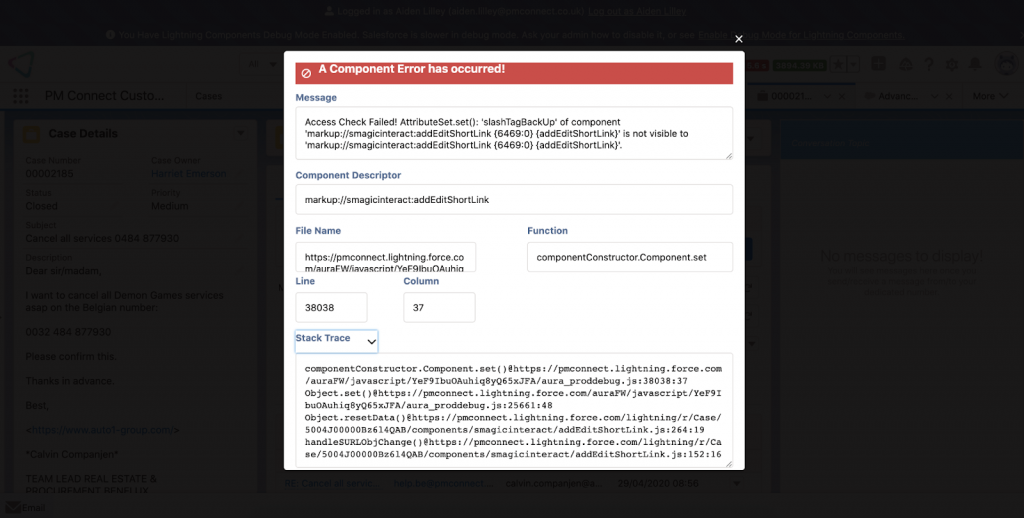 Component error on the case record page2