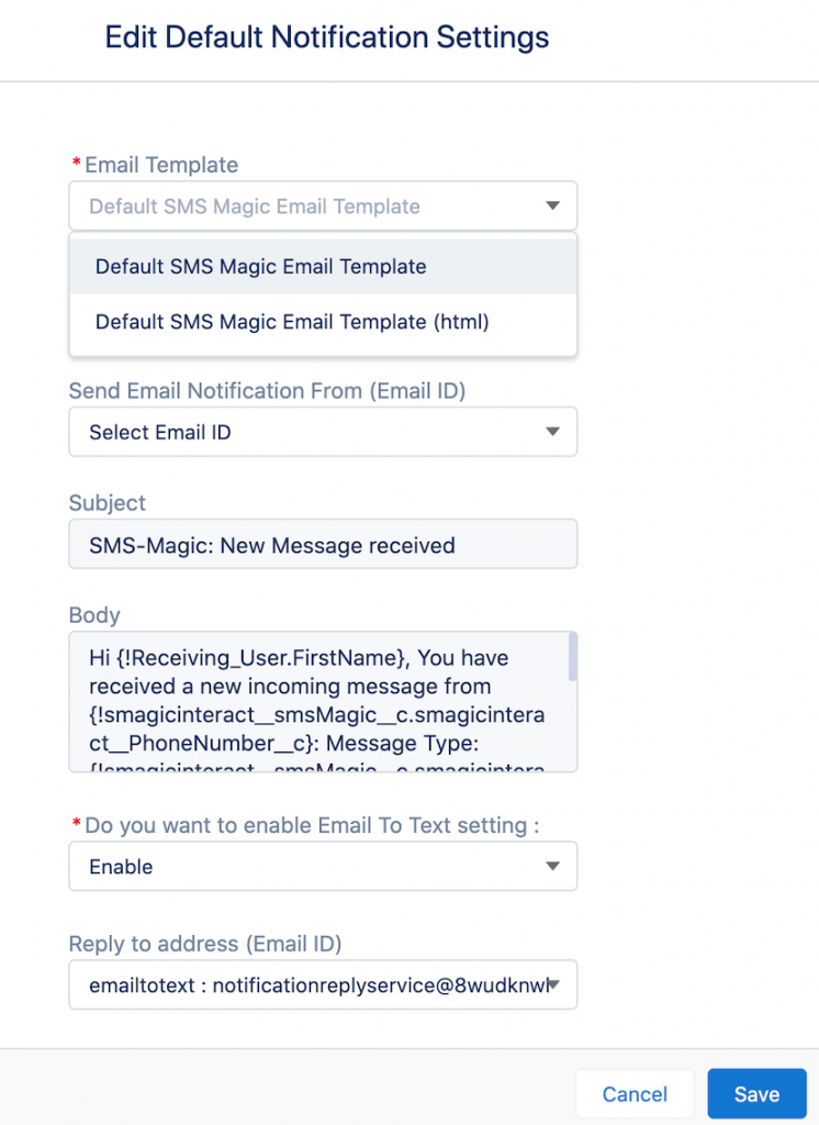 Select Email Template