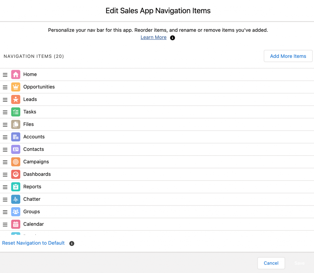 Edit App Navigation Items
