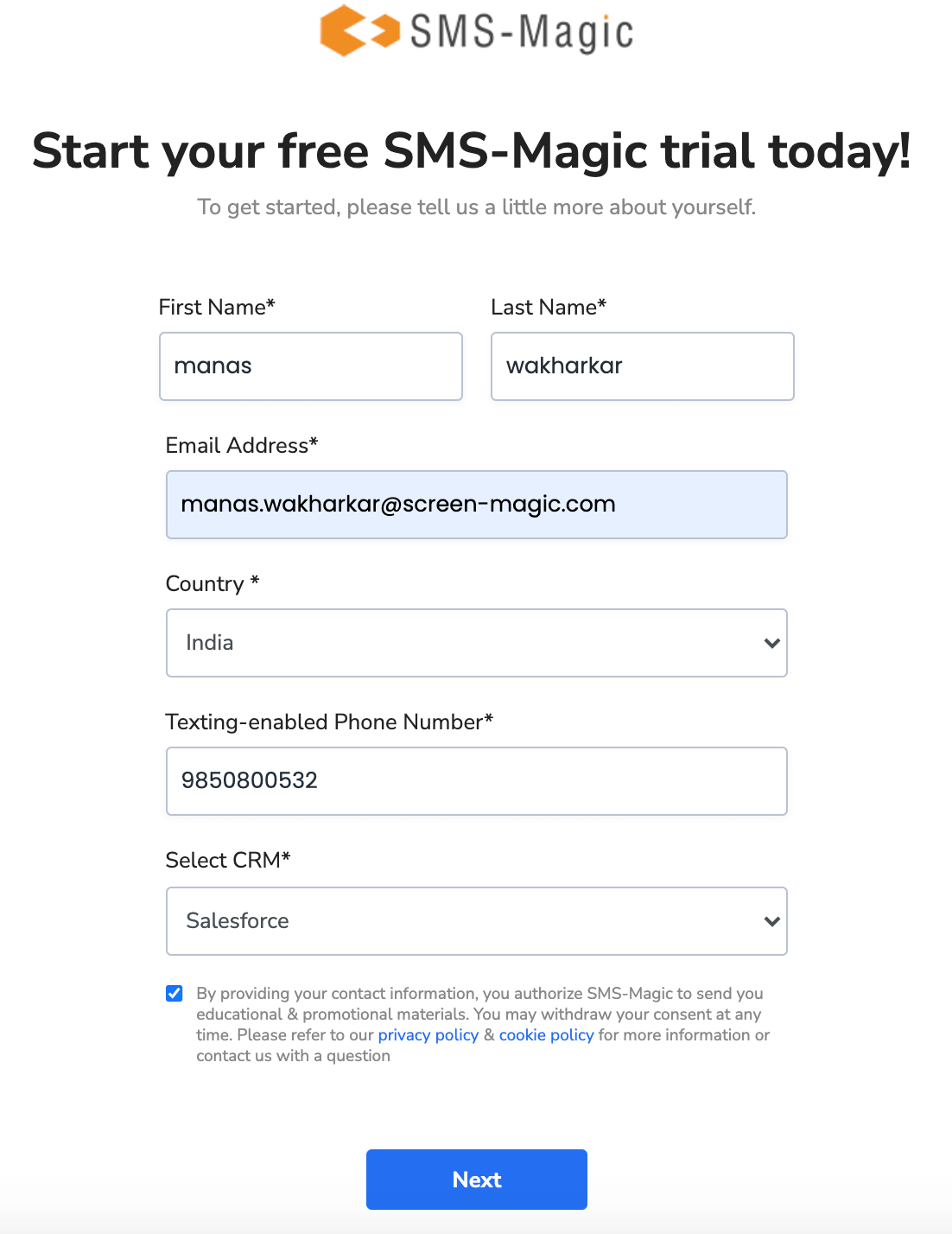 Free trial page